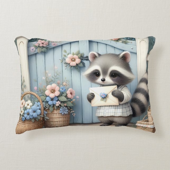 Pastel Raccoon Letter Garden Accent Pillow (Front)