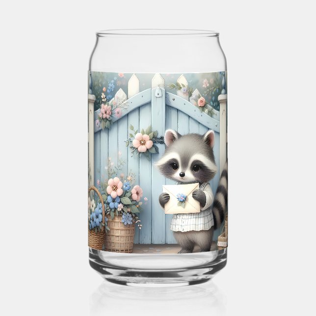 Pastel Raccoon Letter Garden Can Glass (Front)