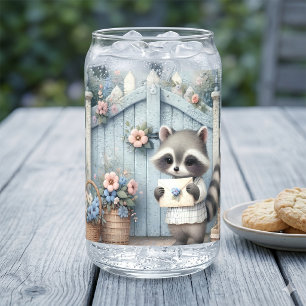 Pastel Raccoon Letter Garden Can Glass