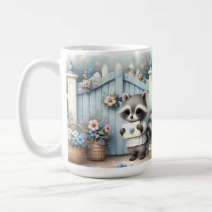 Pastel Raccoon Letter Garden Coffee Mug