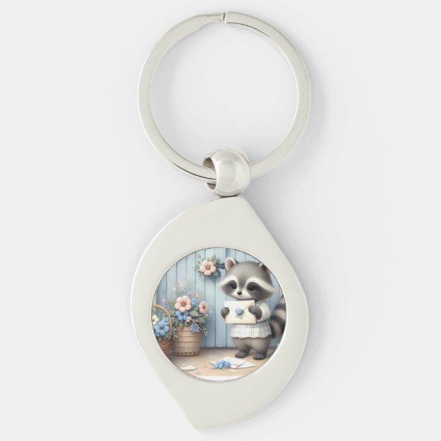 Pastel Raccoon Letter Garden Keychain (Front)