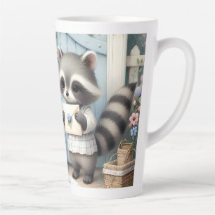 Pastel Raccoon Letter Garden Latte Mug