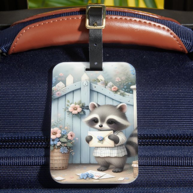 Pastel Raccoon Letter Garden Luggage Tag (Front Insitu 2)