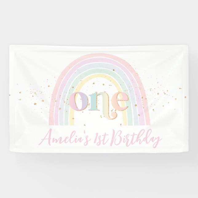 Pastel Rainbow 1st Birthday Party Backdrop  Banner (Horizontal)