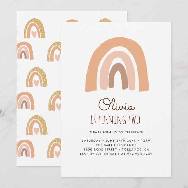 Pastel Rainbow 2nd Birthday Invitation Cards (Front/Back)