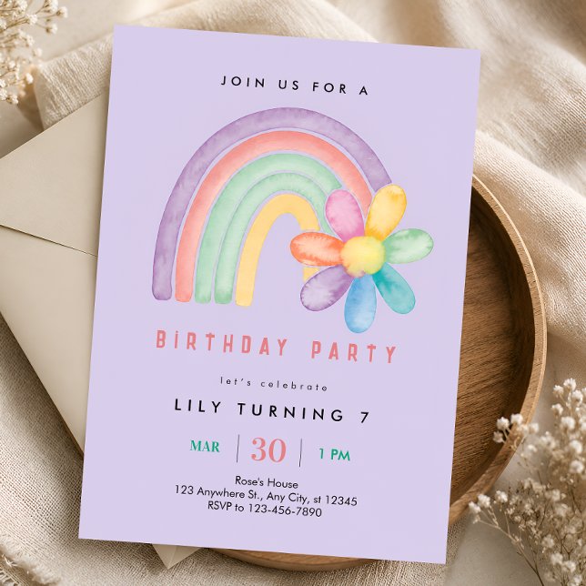 Pastel Rainbow 7th Birthday Invitation (Creator Uploaded)