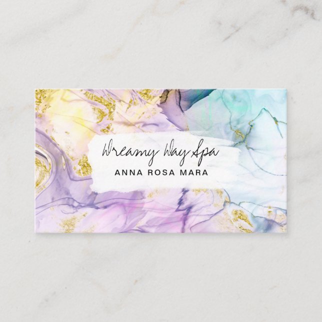 *~* Pastel Rainbow Abstract Spa QR Gold Glitter  Business Card (Front)