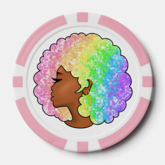 Pastel Rainbow Afro Portrait Groovy Retro Curly Poker Chips