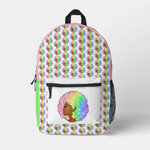 Pastel Rainbow Afro Portrait Groovy Retro Curly  Printed Backpack