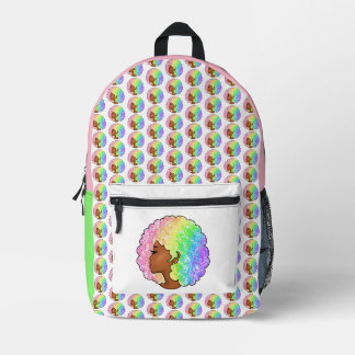 Pastel Rainbow Afro Portrait Groovy Retro Curly Printed Backpack