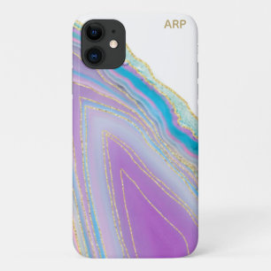 *~* Pastel Rainbow Agate -  Gold Glitter Veins iPhone 11 Case