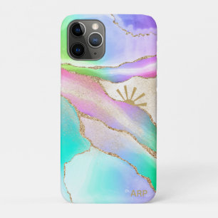 *~* Pastel Rainbow Agate Sun Rays Gold Star Dust iPhone 11 Pro Case