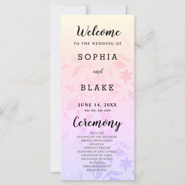 Pastel Rainbow and Floral Metallic Wedding Program (Front)