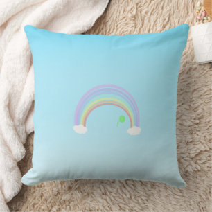 Pastel Rainbow and green flower blue gradient sky Throw Pillow