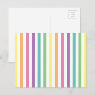 Pastel Rainbow and White Stripes Pattern Postcard
