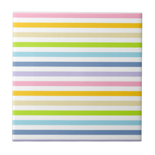 Pastel Rainbow and White Stripes Tile