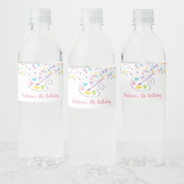 Pastel Rainbow Art Party Birthday Water Bottle Label (Bottles)