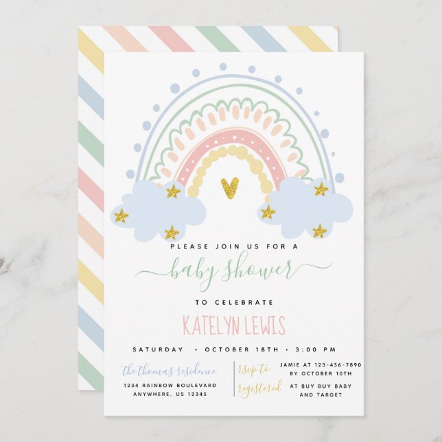 Pastel Rainbow Baby Shower Invitation (Front/Back)