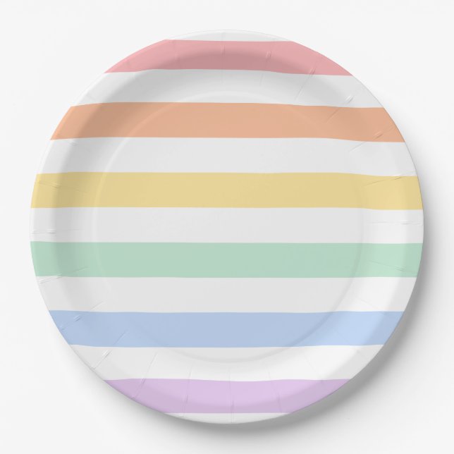 Pastel Rainbow Baby Shower or Birthday  Paper Plate (Front)
