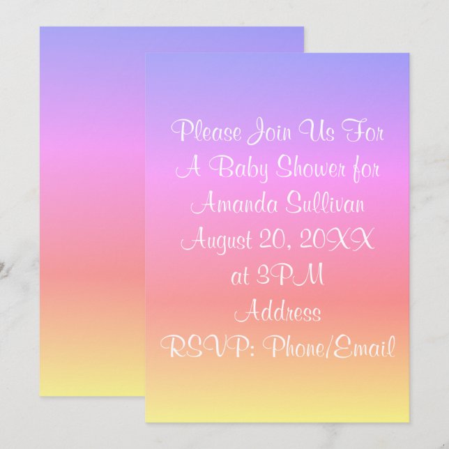 Pastel Rainbow Baby Shower Pink Blue Purple 4Amand Invitation (Front/Back)