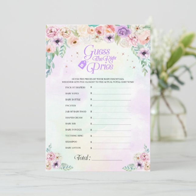 Pastel Rainbow Baby Shower Price Game Card (Standing Front)