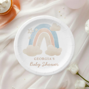 Pastel Rainbow Baby Shower Sky With Cream Clouds Paper Plate