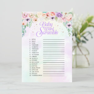 Pastel Rainbow Baby Shower Word Scramble Game Card