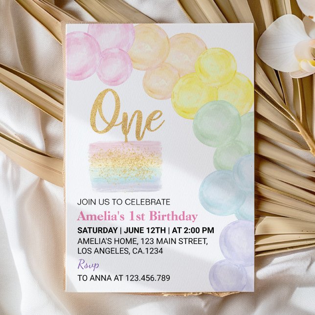 Pastel Rainbow Balloon 1er Invitation anniversaire (Créateur téléchargé)