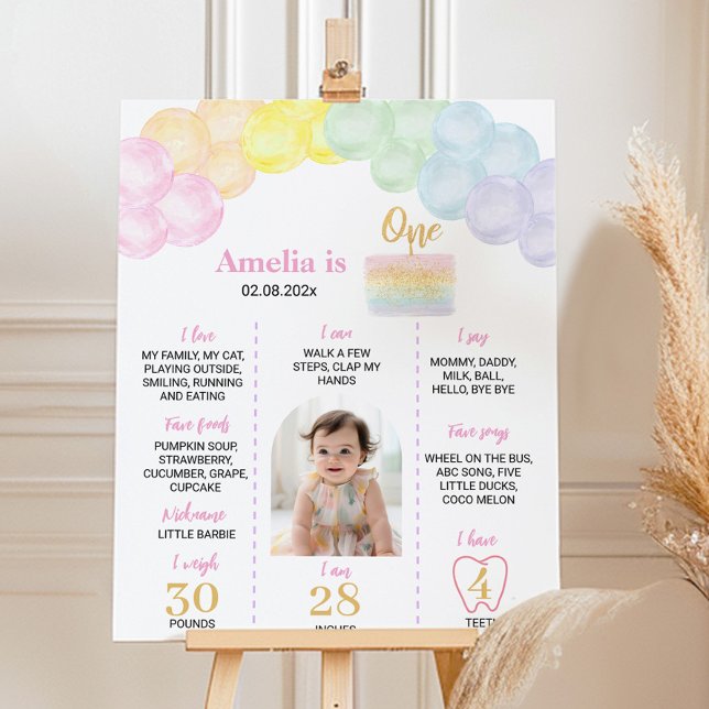 Pastel Rainbow Balloon Anniversaire Poster du Jalo (Créateur téléchargé)