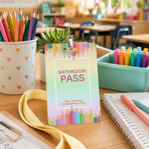 Pastel Rainbow Bathroom Pass Badge for Teachers