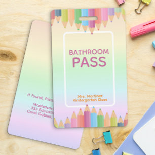 Pastel Rainbow Bathroom Pass Badge for Teachers