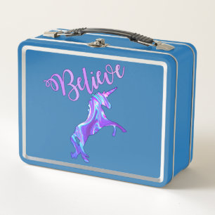 Pastel Rainbow Believe In Unicorns Metal Lunch Box