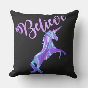 Pastel Rainbow Believe In Unicorns Throw Pillow