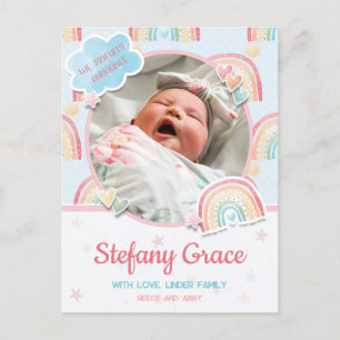 Pastel Rainbow Birth Announcement Postcard