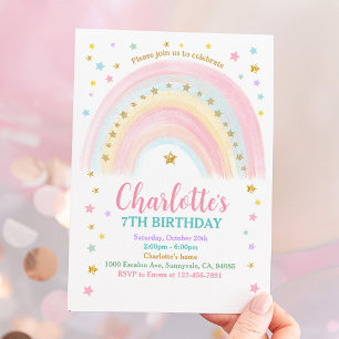 Pastel Rainbow Birthday Invitation 