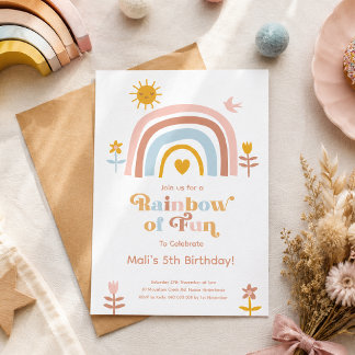 Pastel Rainbow Birthday Invitation | Scandi Retro