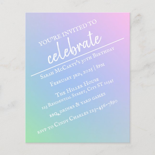 Pastel Rainbow Birthday Party Flyer (Front)