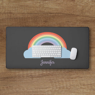 Pastel Rainbow Black Desk Mat