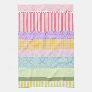 Pastel Rainbow Brocade Stripe Plaid Swirl Towel