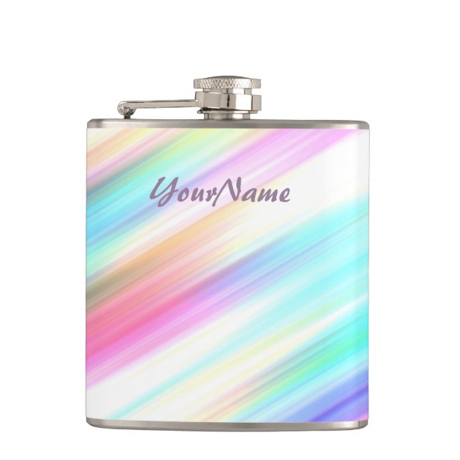 Pastel Rainbow Brush Strokes Personalised Hip Flask (Front)