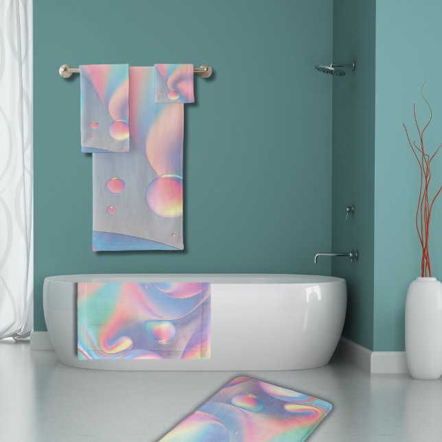 Pastel Rainbow Bubble Medium 20"x30" Bath Mat (Pastel psychedelic chic bath mats to add cheeriness to the powder room bath. Compliments many styles)