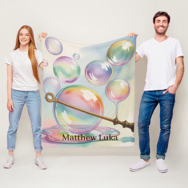 Pastel Rainbow Bubbles Birthday Party Gift Fleece Blanket (In Situ)