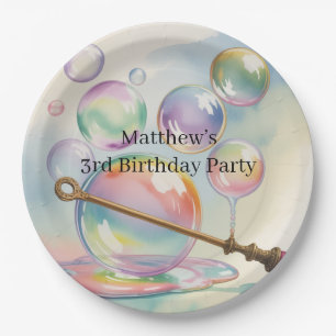 Pastel Rainbow Bubbles Birthday Party Paper Plate