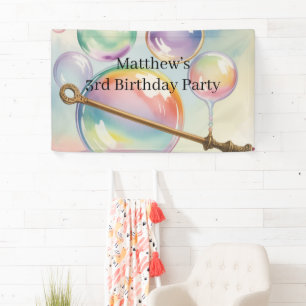 Pastel Rainbow Bubbles Birthday Party Welcome Banner