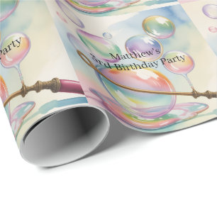 Pastel Rainbow Bubbles Birthday Party Wrapping Paper