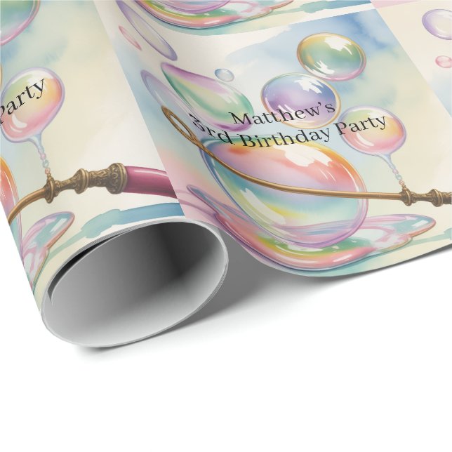 Pastel Rainbow Bubbles Birthday Party  Wrapping Paper (Roll Corner)