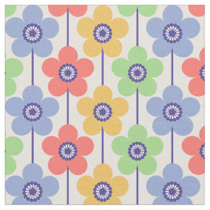 Pastel Rainbow Buttercup Geometric Flower Pattern Fabric