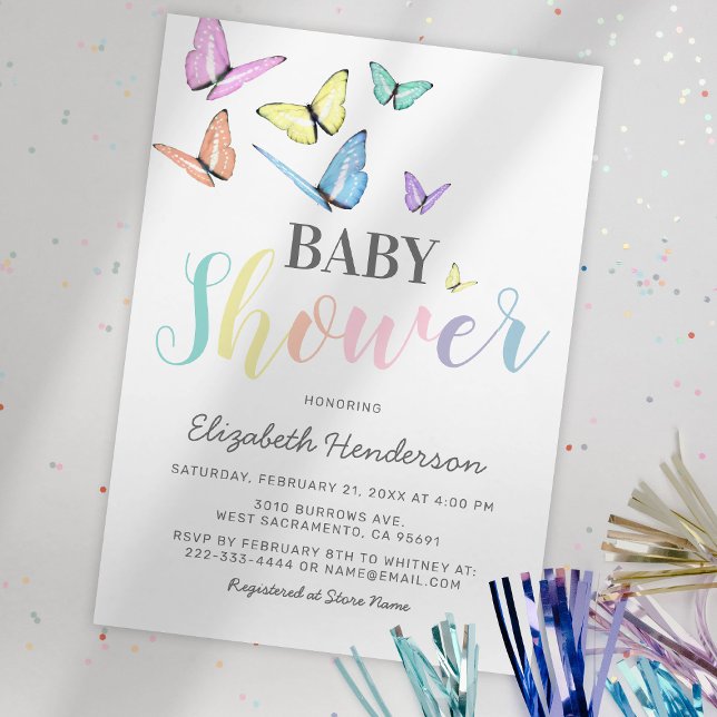 Pastel Rainbow Butterflies Baby Shower Invitation (Creator Uploaded)