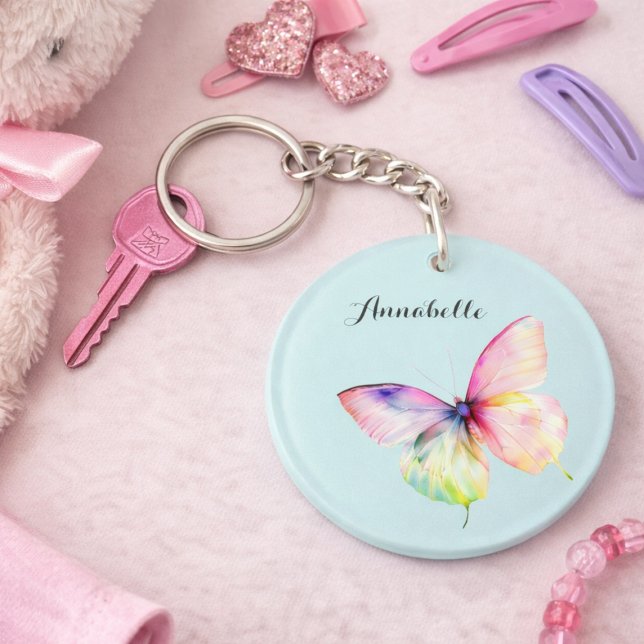 Pastel Rainbow Butterfly Name Design Soft Colours Keychain (Creator Uploaded)