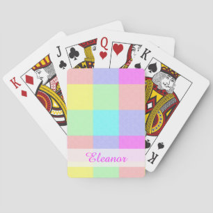 Pastel Rainbow Chequered Personalized Name Playing Cards